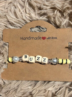 Beaded B U Z Bracelet in Yellow & Gray